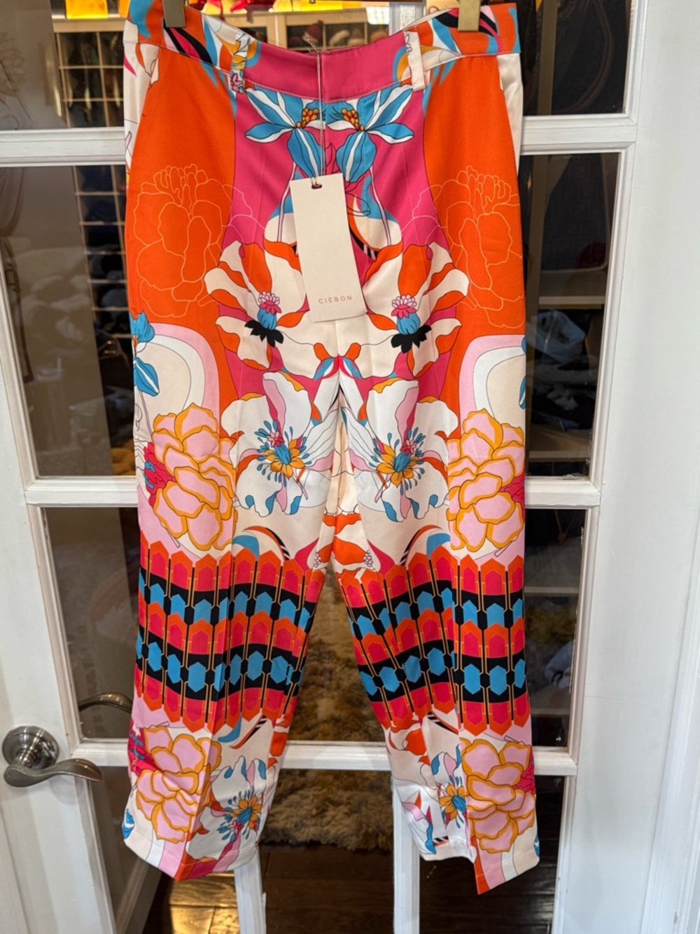 CIRSON Floral Print Wide-Leg Capris in Orange & Pink Culotte Flowy Gaucho - Picture 3 of 8
